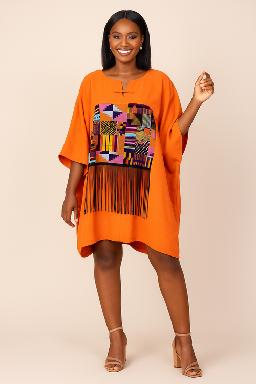 SHORT KENTE FRINGE BUBU GOWN
