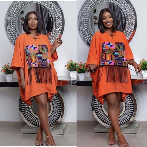 SHORT KENTE FRINGE BUBU GOWN