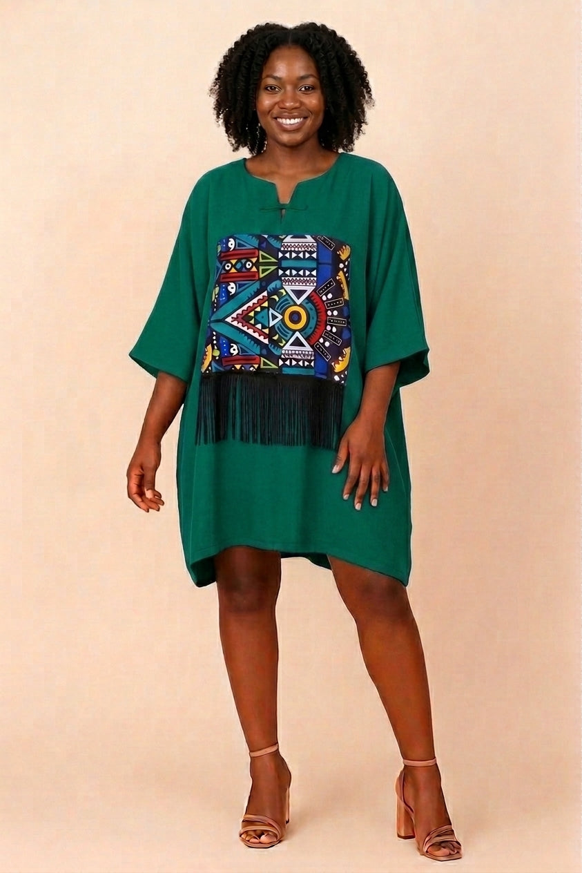 SHORT KENTE FRINGE BUBU GOWN