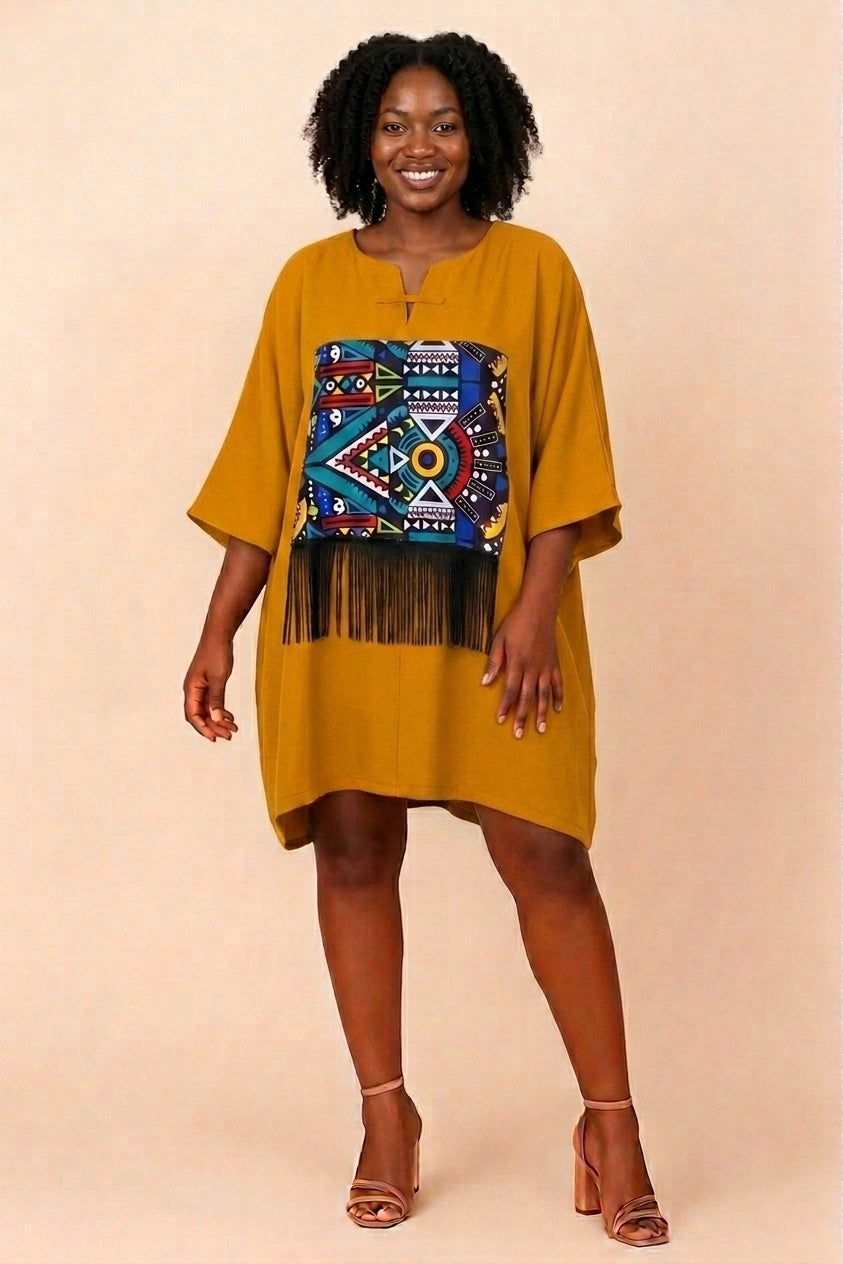 SHORT KENTE FRINGE BUBU GOWN