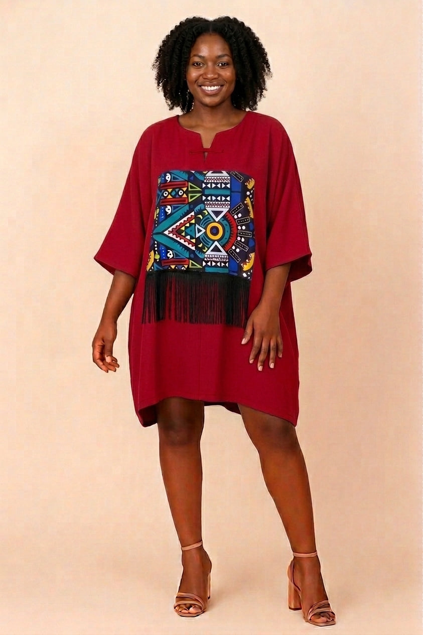 SHORT KENTE FRINGE BUBU GOWN