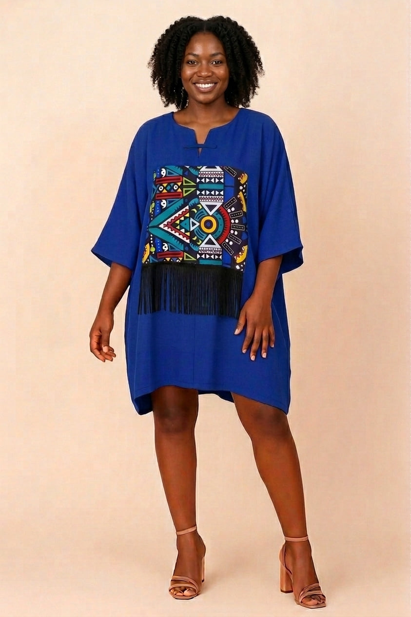 SHORT KENTE FRINGE BUBU GOWN