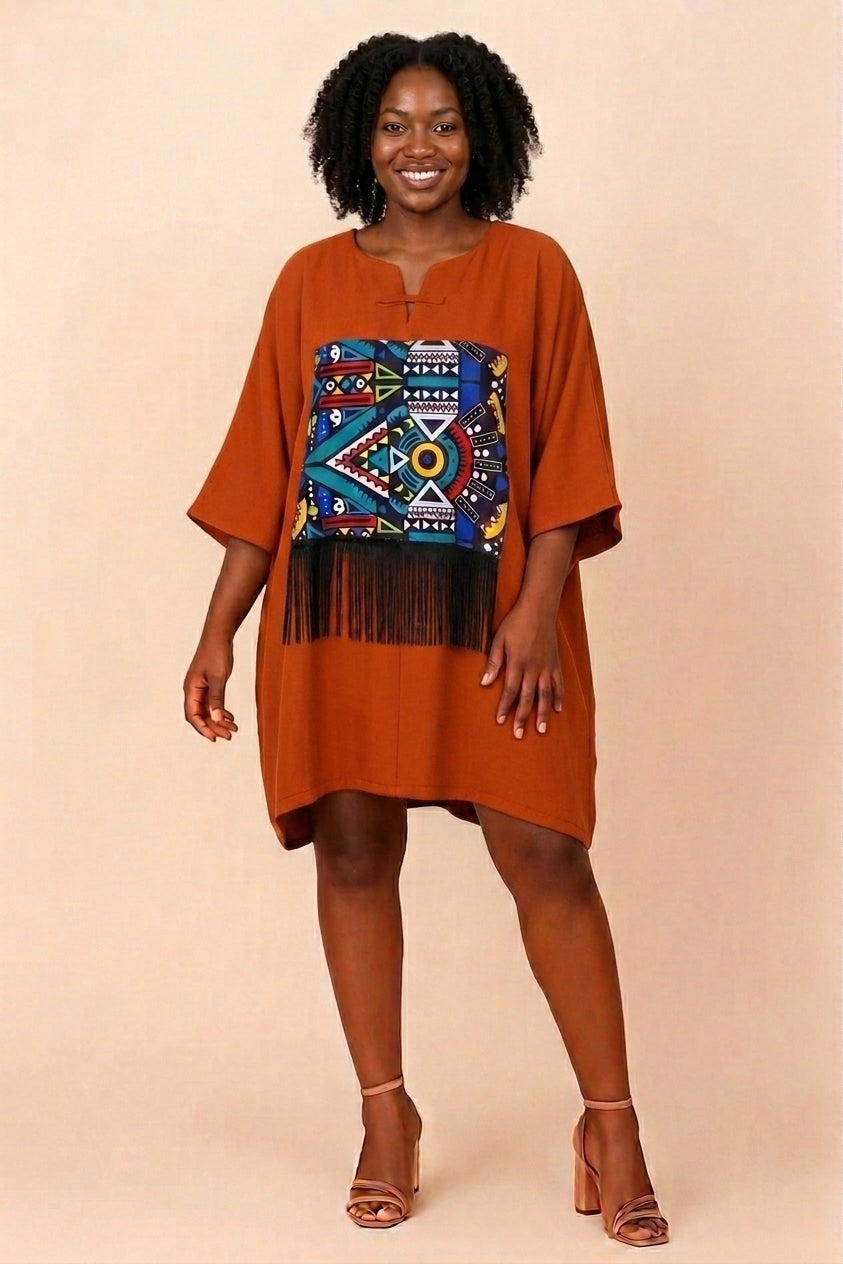 SHORT KENTE FRINGE BUBU GOWN