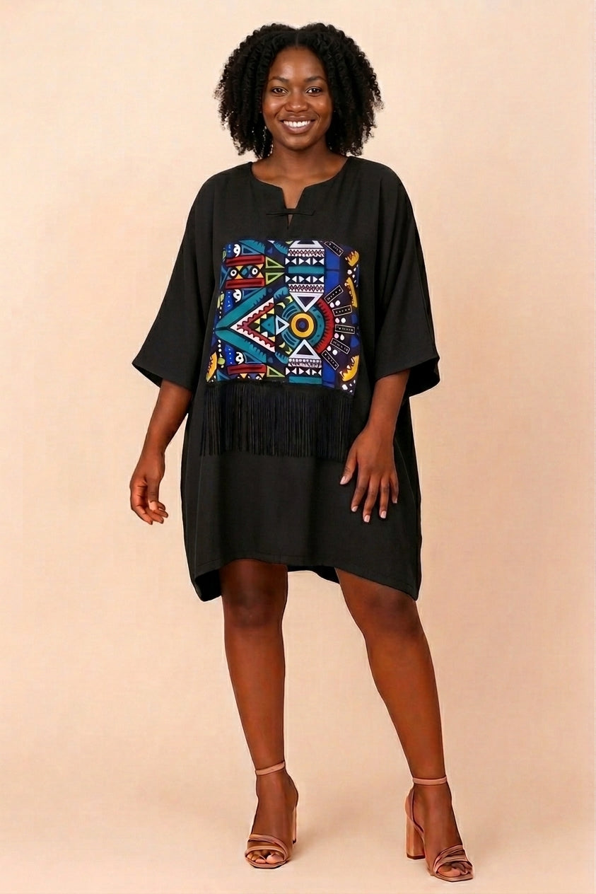SHORT KENTE FRINGE BUBU GOWN