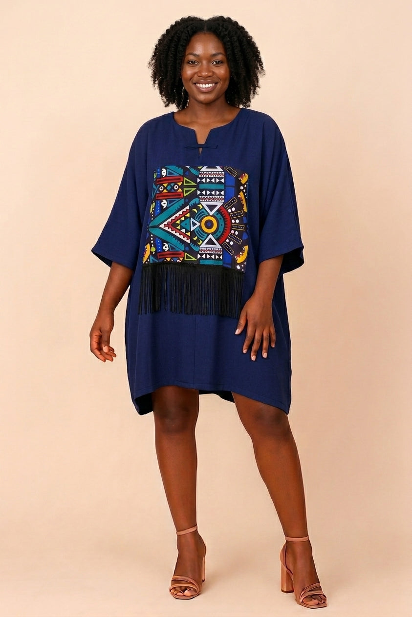 SHORT KENTE FRINGE BUBU GOWN