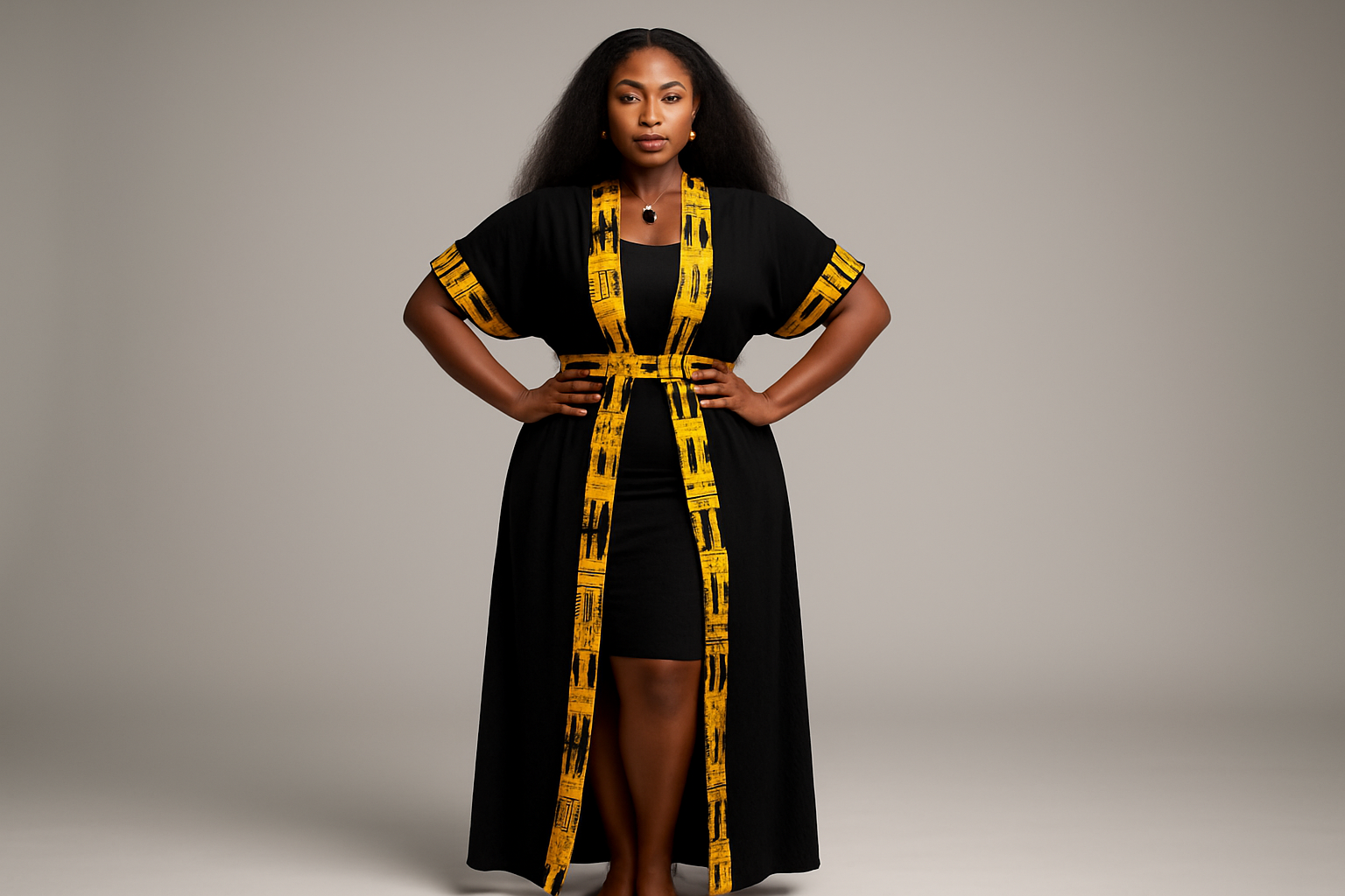 Black model wearing your dress - Full length portrait