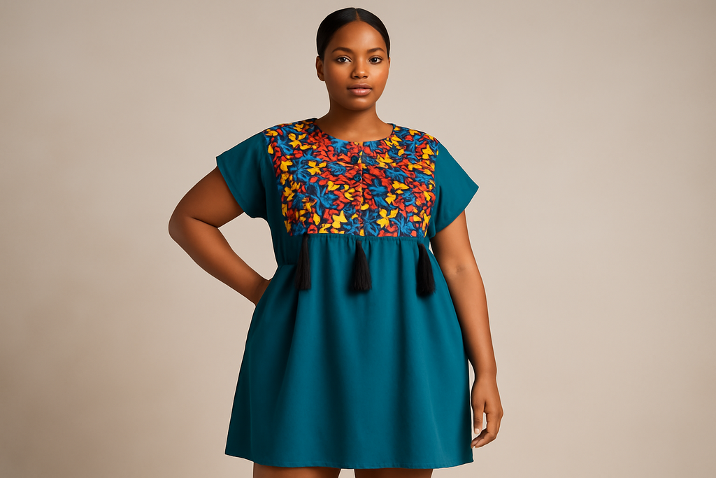 Model wearing your teal dress - Shopify optimized